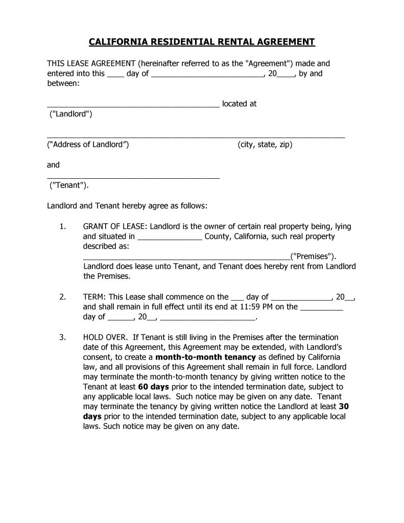 Free california rental lease agreement form pdf